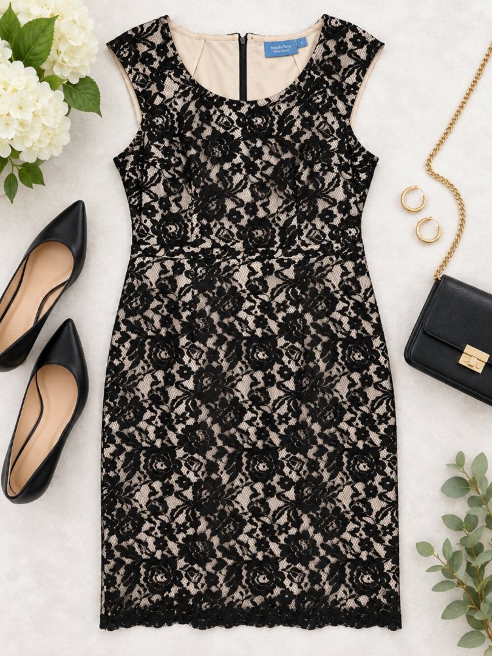Simply Vera Vera Wang Black Lace Sheath Dress Size 6 Cocktail Wedding
